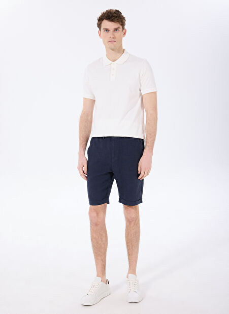Lacivert Erkek Lastikli Regular Fit %100 Keten Bermuda Şort FC4SM-SHT 0928 -1