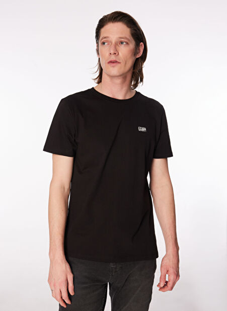Fabrika Siyah Erkek Bisiklet Yaka Basic Baskılı T-Shirt F4SM-TST 0202 -1