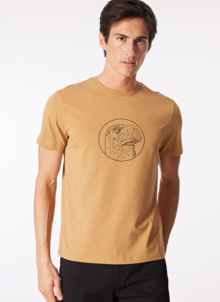 Fabrika O Yaka Baskılı Deve Tüyü T-Shirt FS4SM-TST 0518 -1