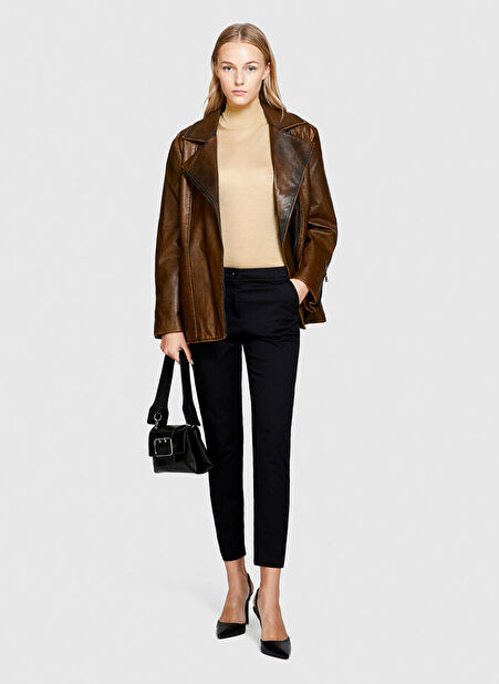 Sisley Siyah Kadın Yüksek Belli Slim Fit Pantolon 4BYW55AH6 -1
