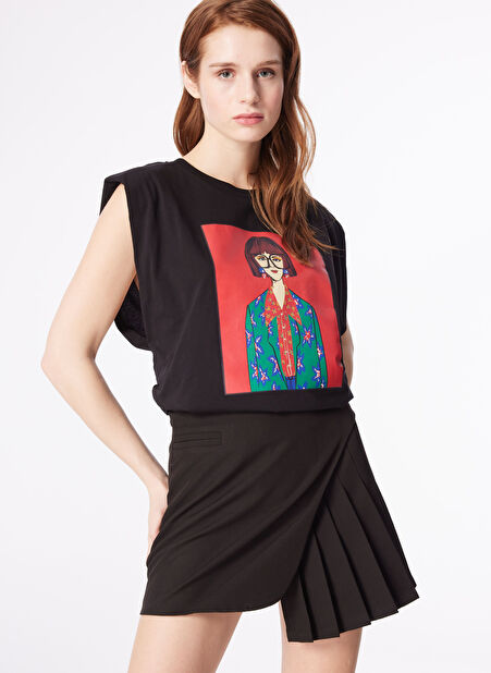 Fabrika Bisiklet Yaka Baskılı Siyah Kadın T-Shirt F4SL-TST0221 -1