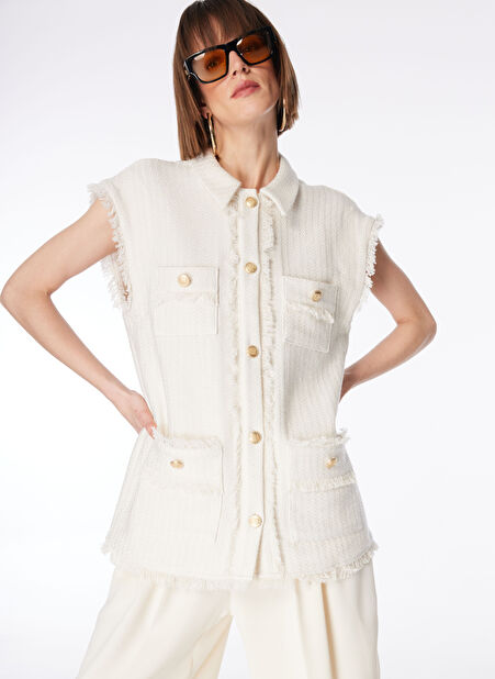 Fabrika Ekru Kadın Oversize Yelek F4SL-YLK0401 -1