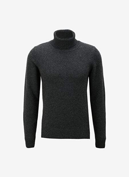 K-Way Klasik Yaka Normal Düz Siyah Erkek Kazak K2112QW_HENRY LAMBSWOOL -1