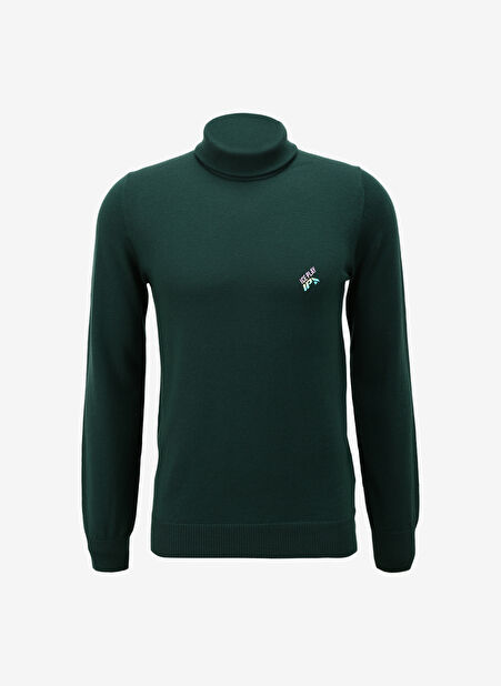 İce Play Dik Yaka Normal Düz Koyu Yeşil Erkek Kazak 23IU1M0A0159002_MAGLIA LUPETTO -1