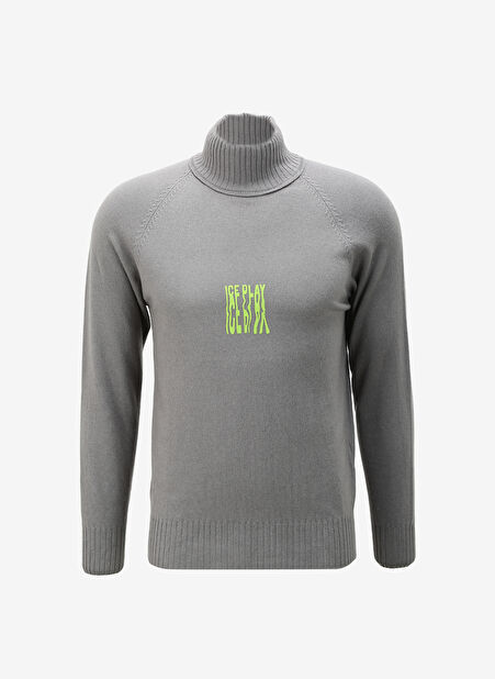 İce Play Balıkçı Yaka Normal Emprime Gri - Pembe Erkek Kazak 23IU1M0A0099013_MAGLIA LUPETTO -1