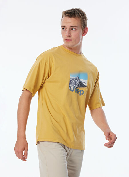 Jeep Bisiklet Yaka Baskılı Hardal Erkek T-Shirt C4SM-TST4607 -1