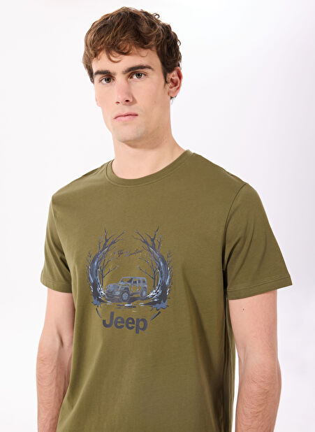 Jeep Haki Erkek Bisiklet Yaka Relaxed Baskılı T-Shirt J4SM-TST7258 -1
