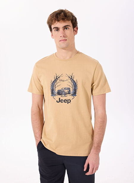 Jeep Deve Tüyü Erkek Bisiklet Yaka Relaxed Baskılı T-Shirt J4SM-TST7258 -1