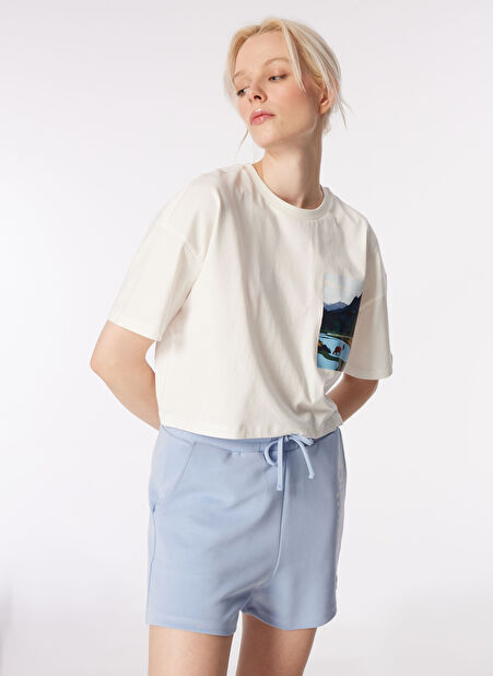Discovery Expedition Beyaz Kadın Oversize Baskılı T-Shirt D4SL-TST3046 -1