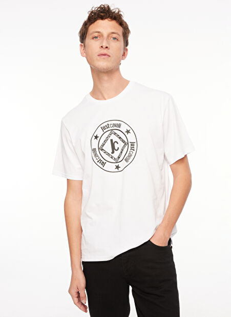 Just Cavalli Bisiklet Yaka Beyaz Erkek T-Shirt 75OAHT07 -1