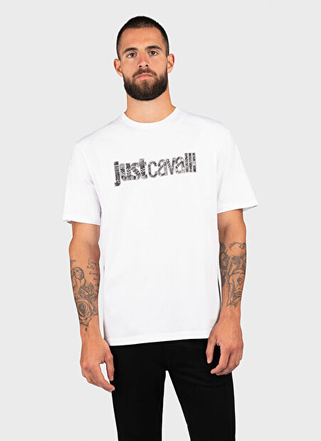 Just Cavalli Bisiklet Yaka Beyaz Erkek T-Shirt 75OAHG05 -1