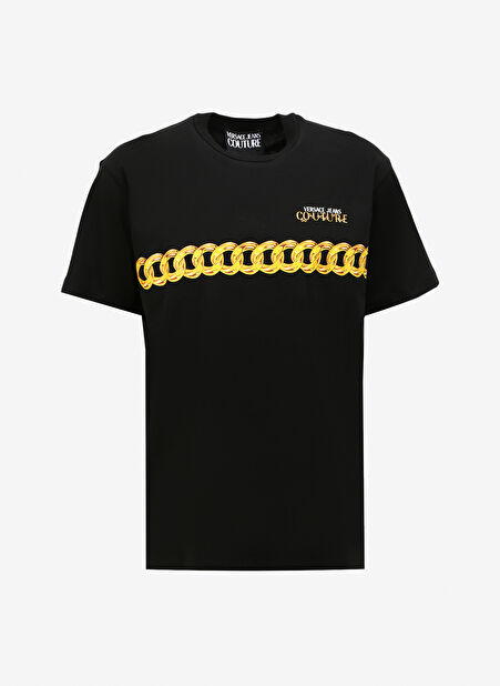 Versace Jeans Couture Bisiklet Yaka Siyah Erkek T-Shirt 75GAHF02CJ00FG89 -1
