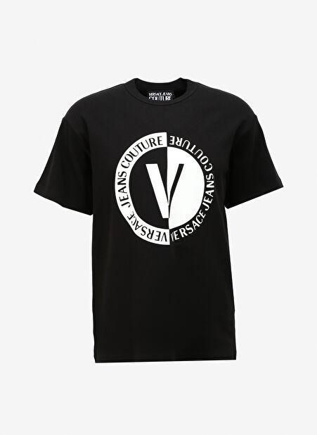 Versace Jeans Couture Bisiklet Yaka Siyah Erkek T-Shirt 75GAHG05CJ01G899 -1