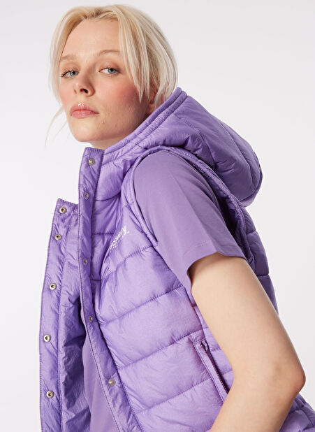 D4SL-YLK3007 Lila Kadın Kapüşonlu Basic Puffer Yelek -1