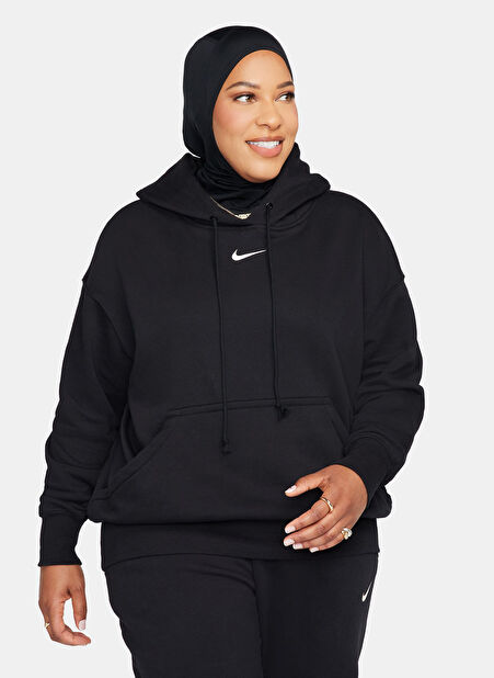 Nike Siyah Kadın Kapüşon Yaka Sweatshirt DQ5860-010-W NSW PHNX FLC OS PO HOO -1