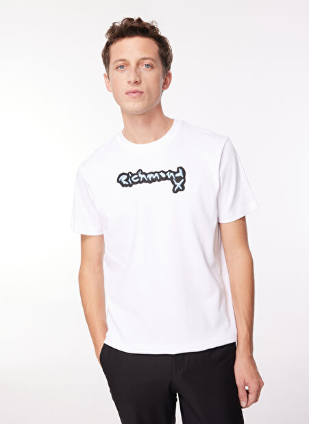 John Richmond Bisiklet Yaka Beyaz Erkek T-Shirt UMA23002TS -1