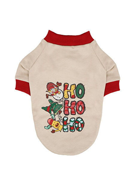 Göktürk Pati Evi Krem Pet Kıyafet Ho Ho Ho Kedi & Köpek Sweatshirt -1