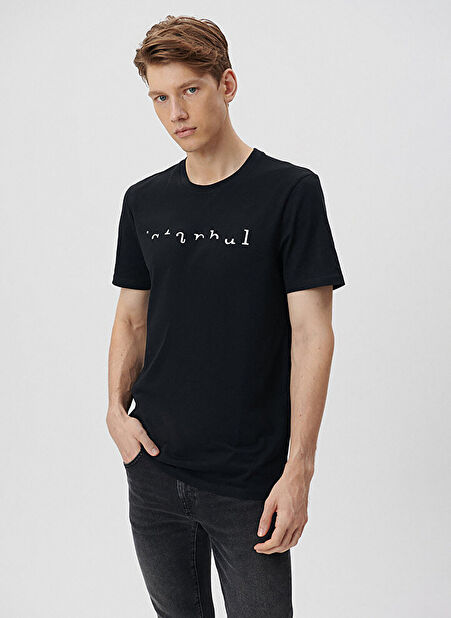 Mavi Polo Yaka Baskılı Siyah Erkek T-Shirt M0610352-900_İSTANBUL BASKI TİŞÖRT -1