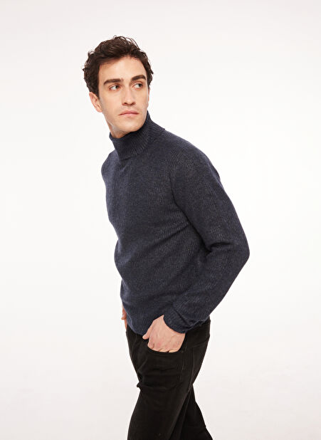 Sseinse Balıkçı Yaka Slim Fit Mavi Erkek Kazak MI2565SS -1
