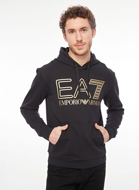EA7 Kapüşon Yaka Siyah Erkek Sweatshırt 6RPM09PJSHZ0208 -1