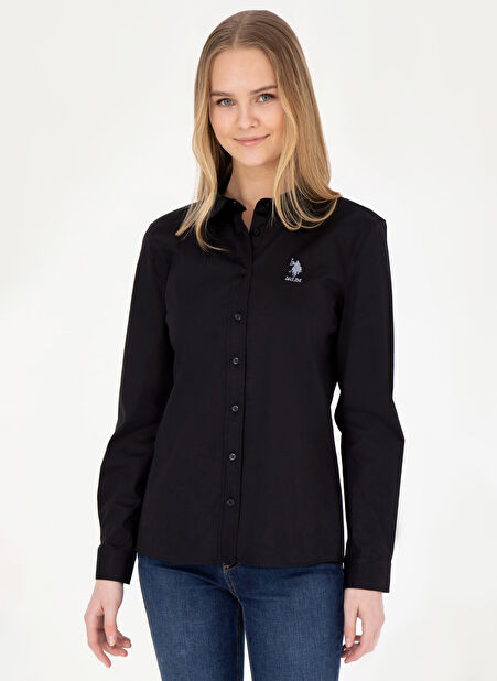 U.S. Polo Assn. Slim Fit Gömlek Yaka Siyah Kadın Gömlek SALY024Y -1