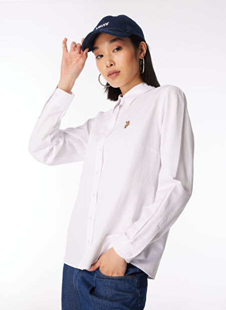 U.S. Polo Assn. Slim Fit Gömlek Yaka Beyaz Kadın Gömlek WOXCOLOR024Y -1