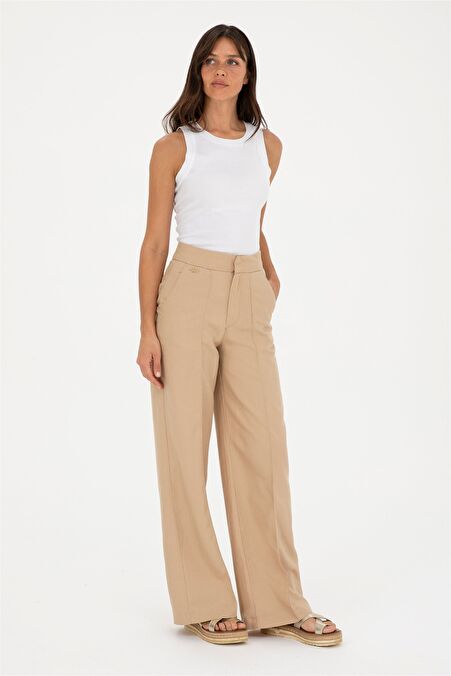 U.S. Polo Assn. Yüksek Bel Loose Fit Kum Kadın Pantolon SEMAY -1