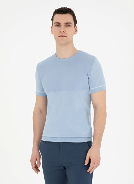 Pierre Cardin Bisiklet Yaka Slim Fit Jakarlı Buz Mavisi Erkek Kazak NAPEL -1