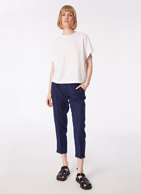 Benetton Lastikli Bel Normal Koyu Lacivert Kadın Pantolon 4AGH558X5 -1