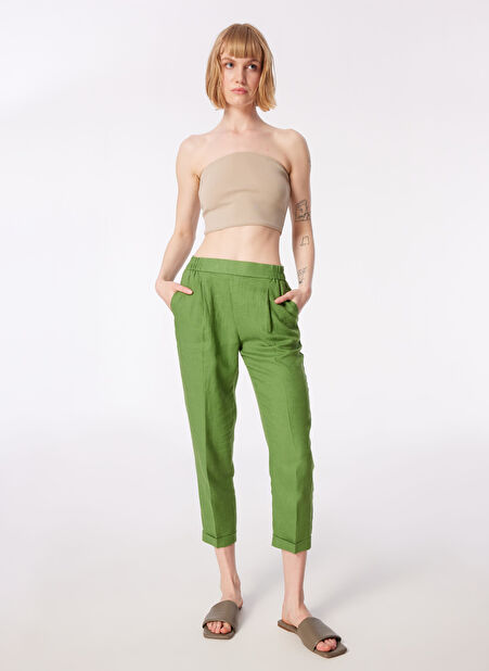 Benetton Lastikli Bel Normal Açık Yeşil Kadın Pantolon 4AGH558X5 -1