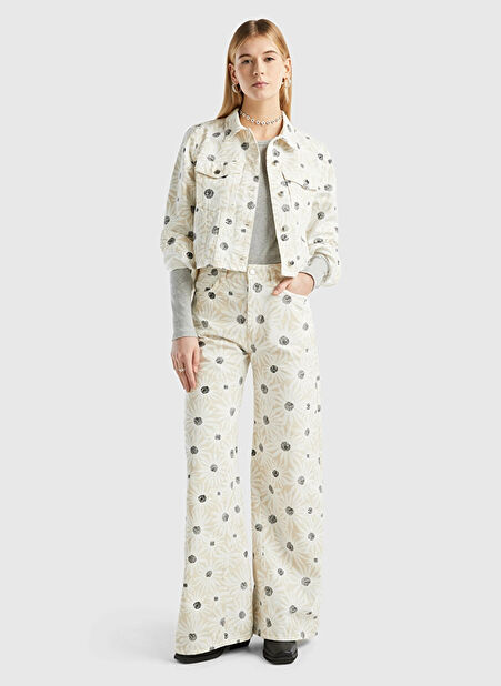 Benetton Yüksek Bel Normal Krem Kadın Pantolon 44P2DE01O -1