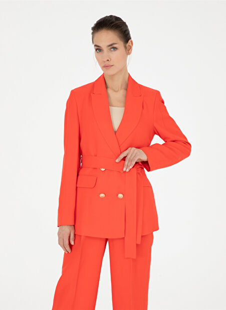 Pierre Cardin Nar Çiçeği Kadın Kırlangıç Yaka Regular Fit Keten Ceket CLAY-C -1