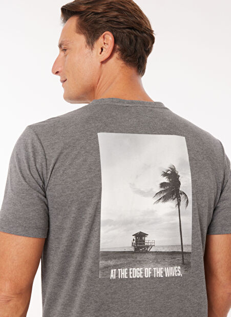 People By Fabrika Bisiklet Yaka Baskılı Antrasit Melanj Erkek T-Shirt PBF4SM-TST5005 -1