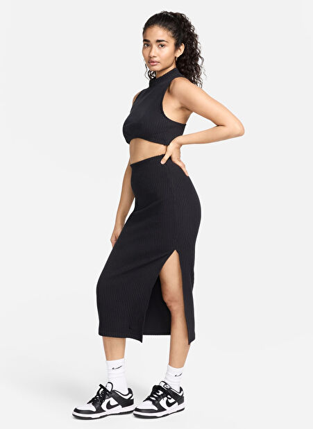 Nike Kadın Siyah Normal Kalıp Etek FQ1636-010 W NSW NK CHLL KNT RIB MD -1