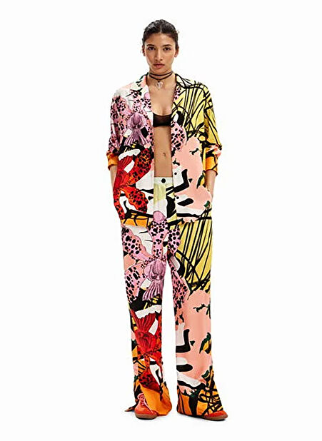 Desigual Yüksek Bel Standart Çok Renkli Kadın Pantolon 24SWPW27 -1