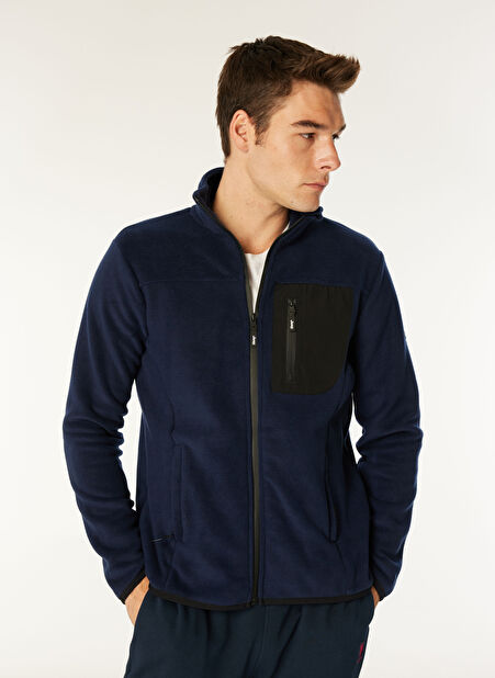 Lacivert Erkek Dik Yaka Relaxed Polar Sweatshirt J4WM-SWT4444 -1