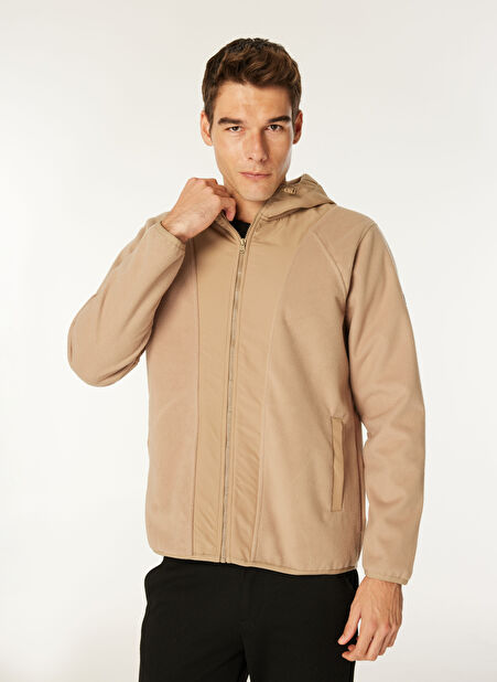 Bej Erkek Kapüşon Yaka Relaxed Polar Sweatshirt C4WM-SWT4268 -1
