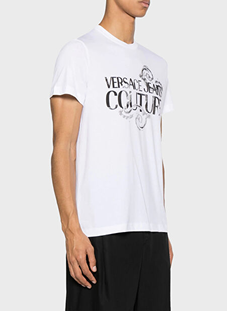 Versace Jeans Couture Bisiklet Yaka Beyaz Erkek T-Shirt 76GAHG00 -1