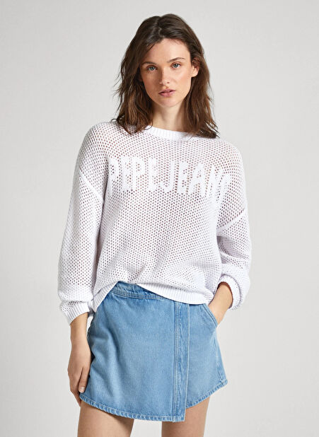 Pepe Jeans Düz Yaka Normal Baskılı Krem Kazak Kadın PL702131 -1