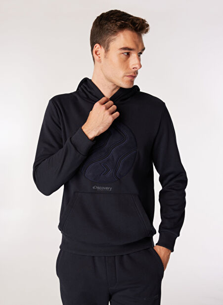 Lacivert Erkek Kapüşon Yaka Relaxed Fit Baskılı Sweatshirt D4WM-SWT3076 -1