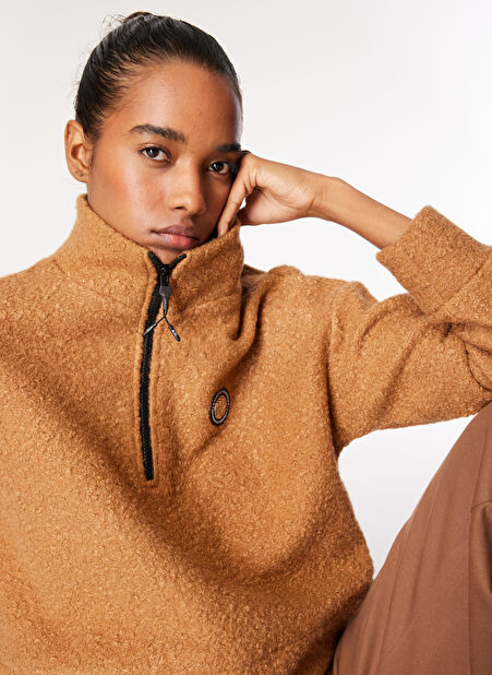 Açık Kahve Kadın Dik Yaka Loose Fit Sweatshirt D4WL-SWT3091 -1
