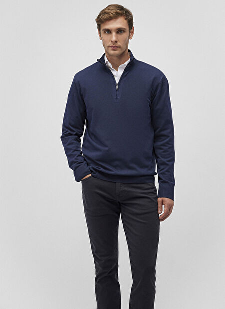Mavi Dik Yaka Slim Fit Düz Lacivert Erkek Kazak M0710153-70490_YARIM FERMUARLI KAZA -1
