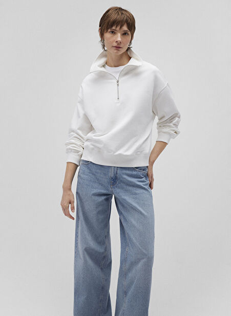 Mavi Bisiklet Yaka Beyaz Kadın Sweatshırt M1S10143-80194 BİSİKLET YAKA SWEATS -1