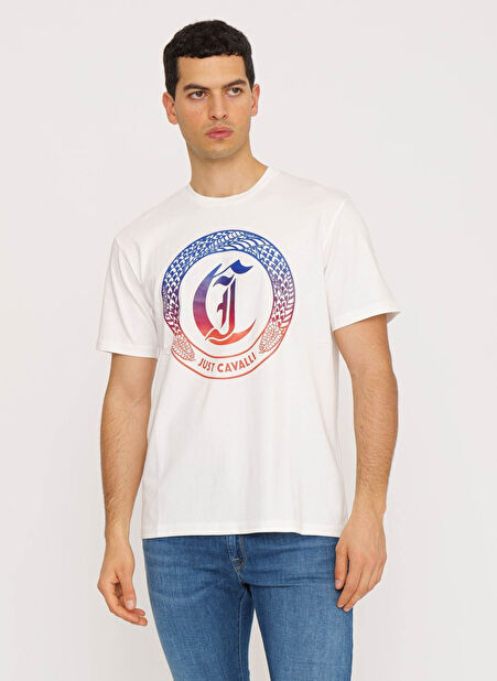 Just Cavalli Bisiklet Yaka Beyaz Erkek T-Shirt 76OAHG04 -1