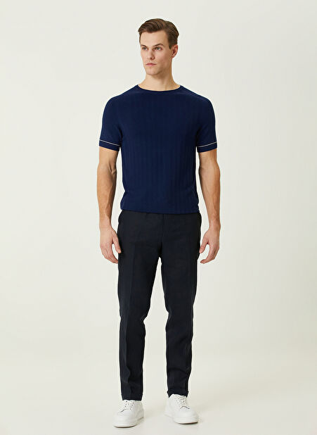 Network Bisiklet Yaka Slim Fit İndigo Erkek Kazak 1090441 -1