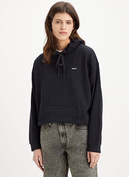 Levis Kapüşon Yaka Düz Siyah Kadin Sweatshırt EVERYDAY HOODIE TR CAVIAR -1