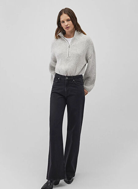 Mavi Bisiklet Yaka Loose Fit Ekru Kazak Kadın M1710571-86426 YARIM FERMUARLI KAZA -1