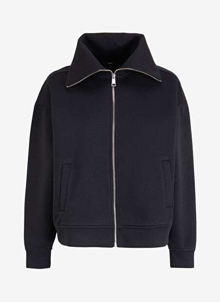 Mavi Bisiklet Yaka Siyah Kadın Sweatshırt M1S10295-900 FERMUARLI Sweatshirt -1