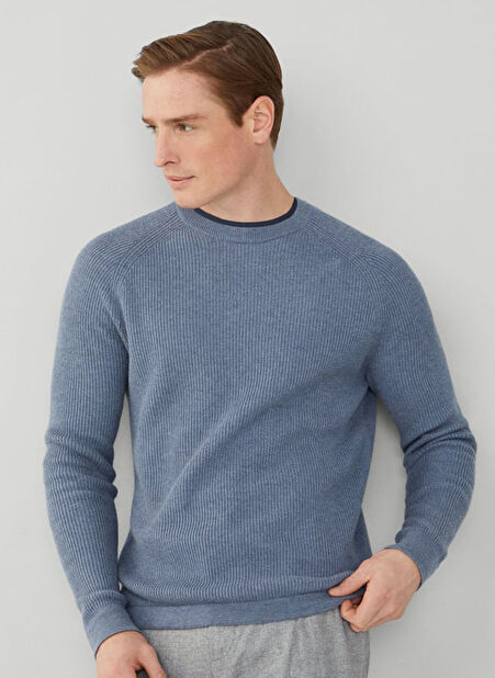 Hackett Bisiklet Yaka Slim Fit Mavi Erkek Kazak HM703093 -1