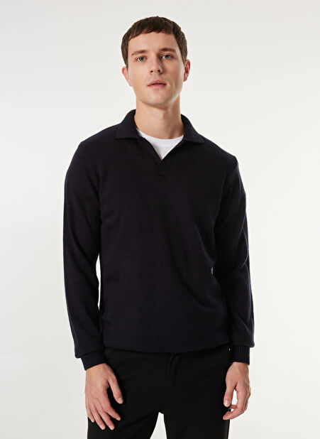Lacivert Erkek Polo Yaka Basic Kazak PBF4WM-KZK 5030 -1